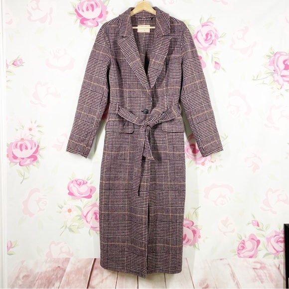 NEW Free People Menswear Hailey Wool Checkered Plaid Duster Coat M - Picture 7 of 16